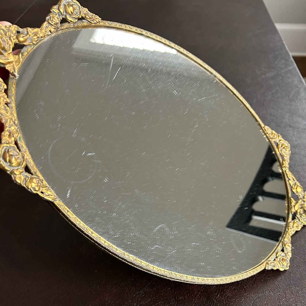 Vintage gold tone Mirror Vanity Tray - Picture 6 of 7